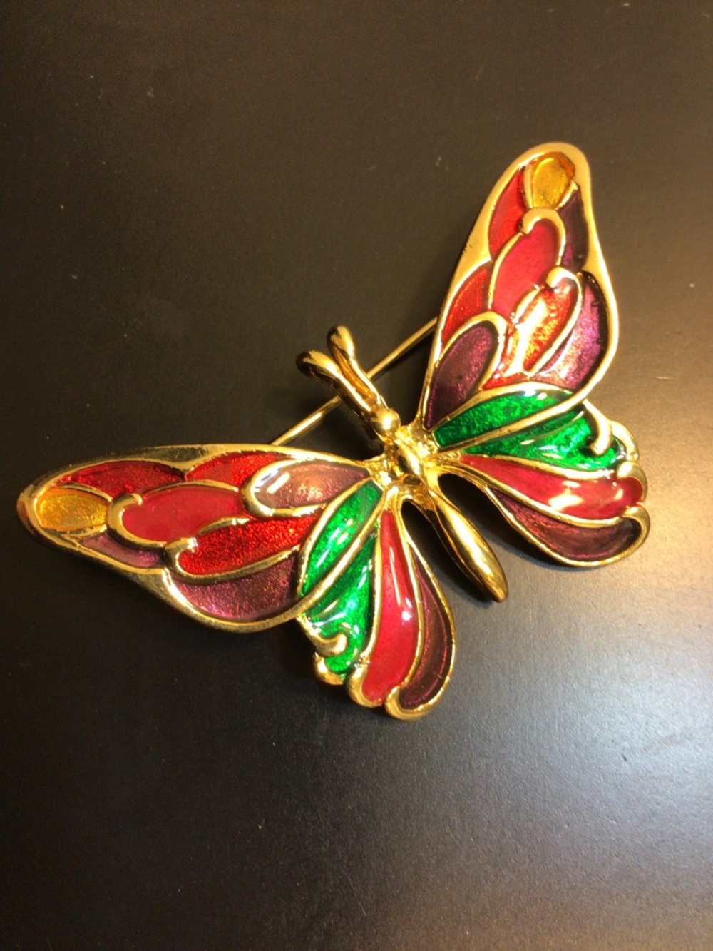 Vintage Enamel Colorful Butterfly Brooch Pin Gold-tone